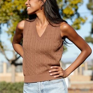 John Galt Brown Cotton Sweater Vest One Size